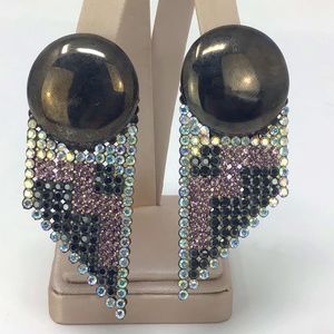 Sonia Idemaria Italy Crystal Retro 1980s Clip on Earrings